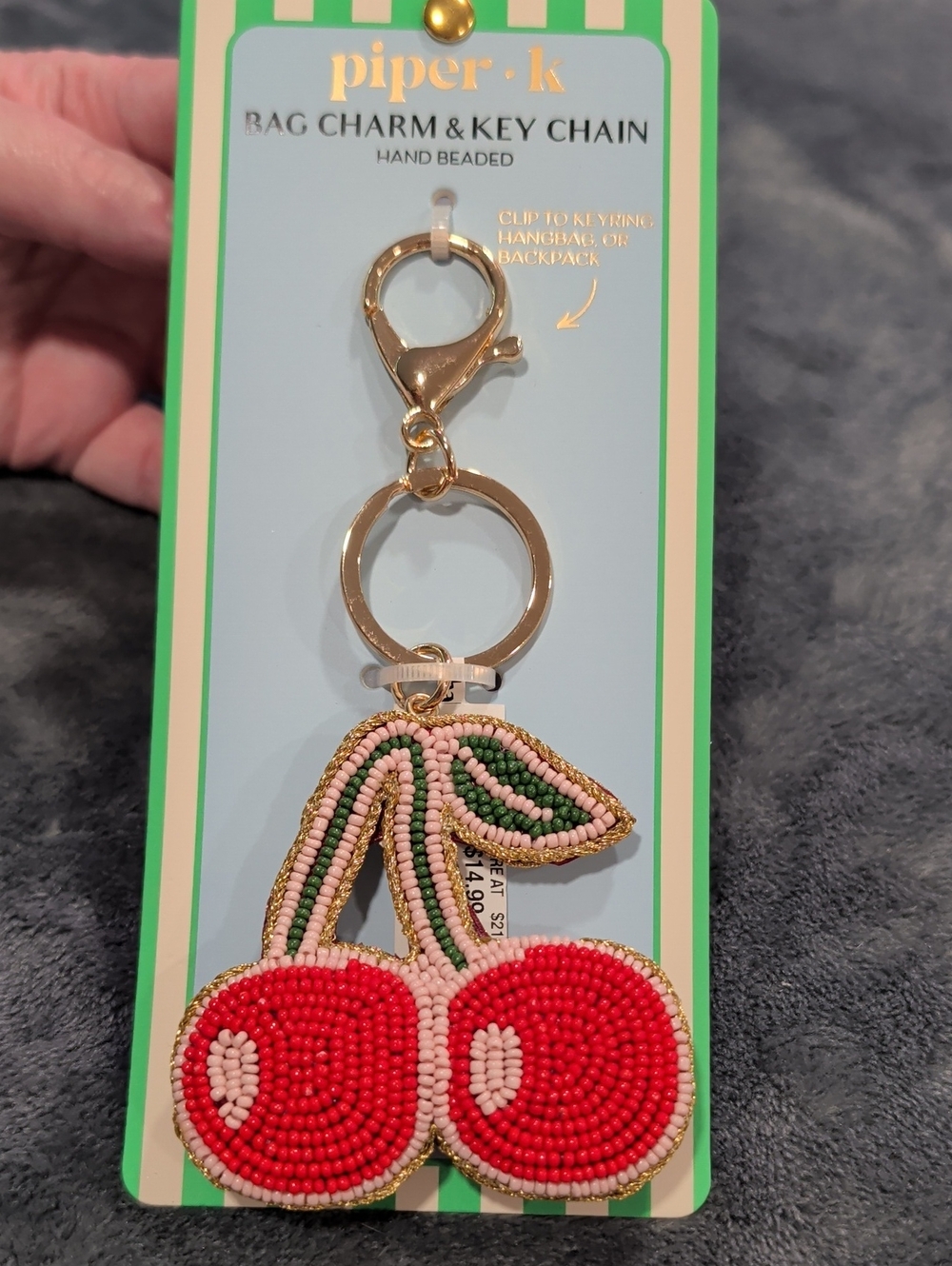 Piper Pink & Red Beaded Cherry Bag Charm Key Chain